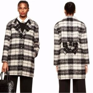 Kate Spade Preppy Academia Woodland Plaid Bow Button Down Wool Coat Women’s 6
